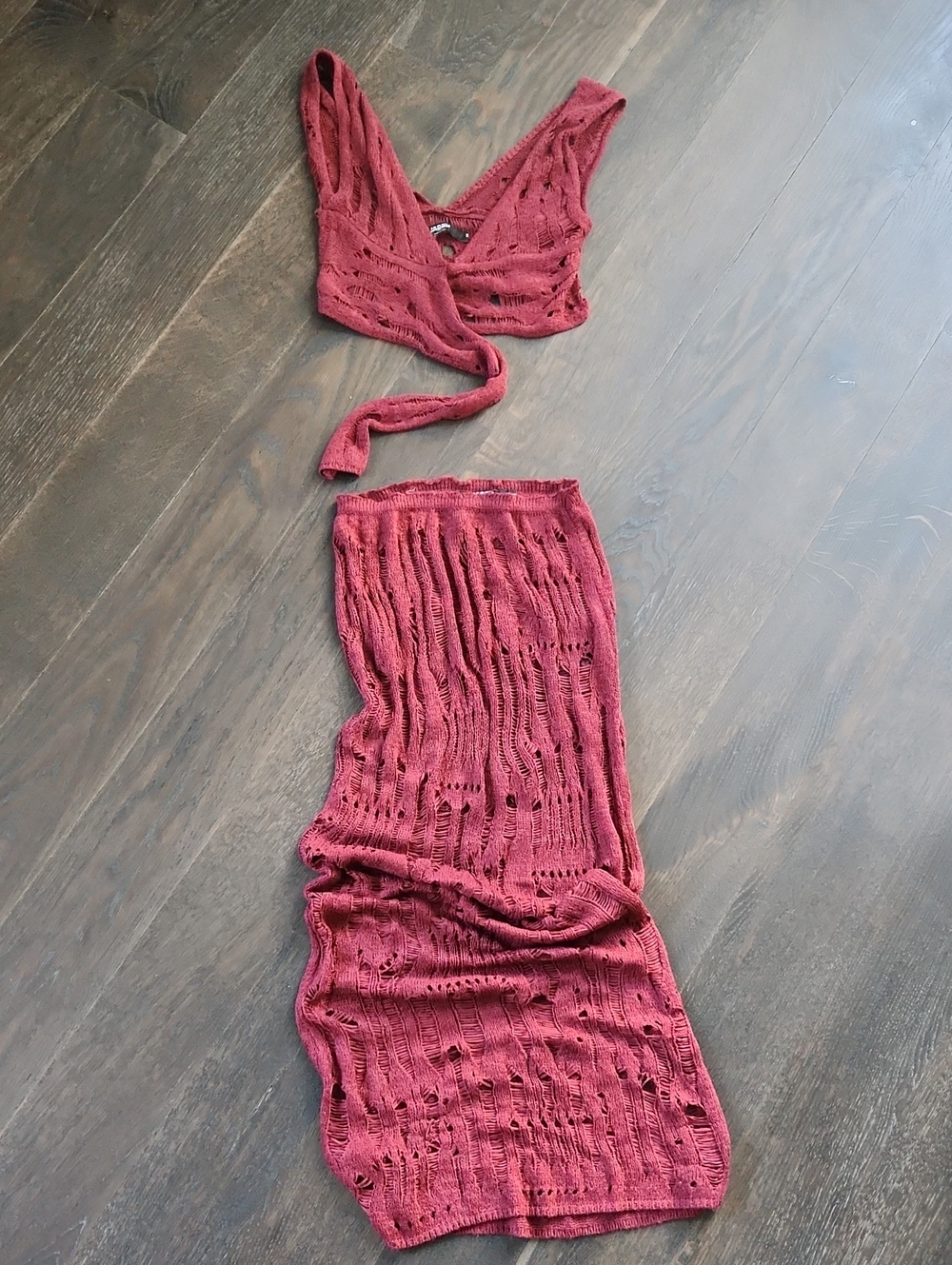 Jade Open-Knit Crop Top & Skirt Set - Deep Berry